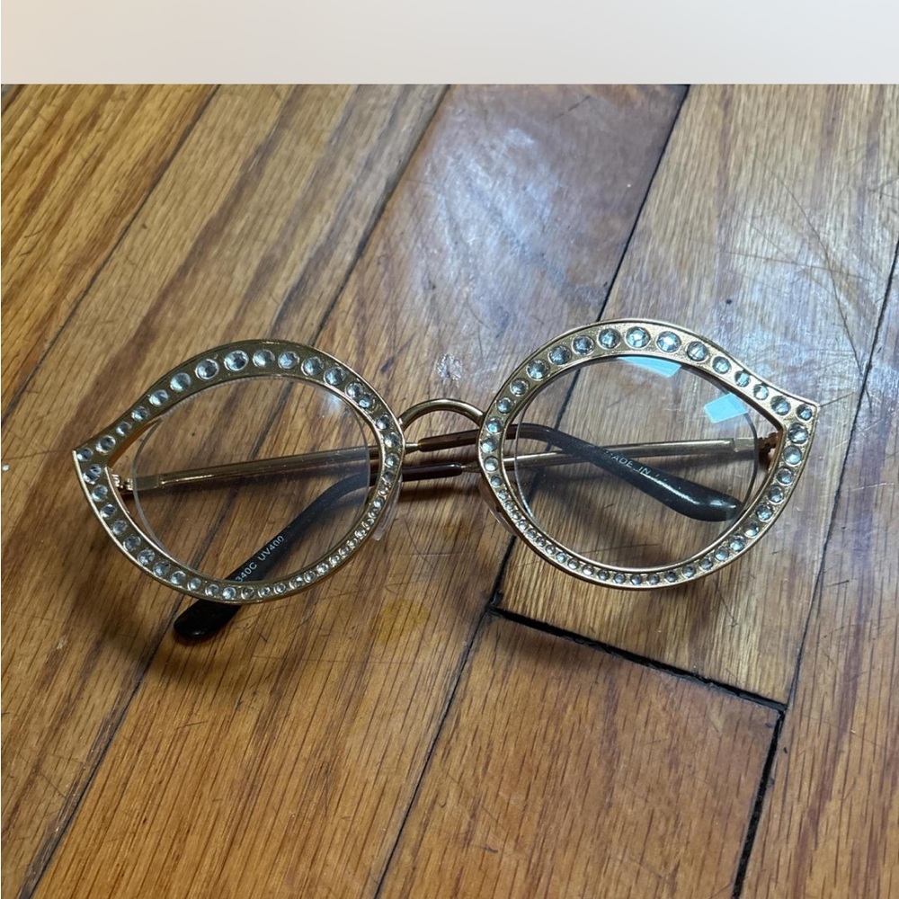 Gold Rhinestone Embellished Cateye Glasses